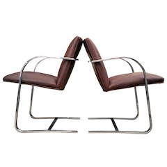 Mid-Century Bruno Style Chair Pair in Chocolate Leather